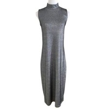 NWT GAP SILVER METALLIC MOCKNECK SLEEVELESS MIDI DRESS - M