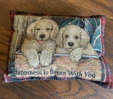 Vintage Tapestry Throw Pillow Golden Retriever Dog  Happiness Is Being With You  