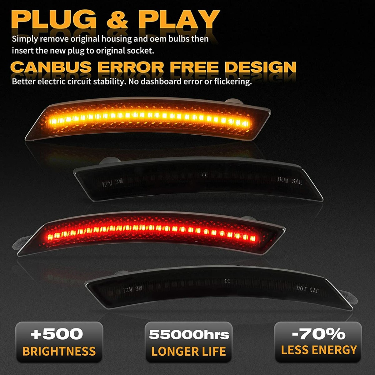 R56 Mini Cooper LED Sequential Side Marker Turn Signals For Mini Cooper R55/ R56/R57/R58/R59 - Smoked Lens, Plug & Play Mini Cooper LED Side Markers - Foto 10