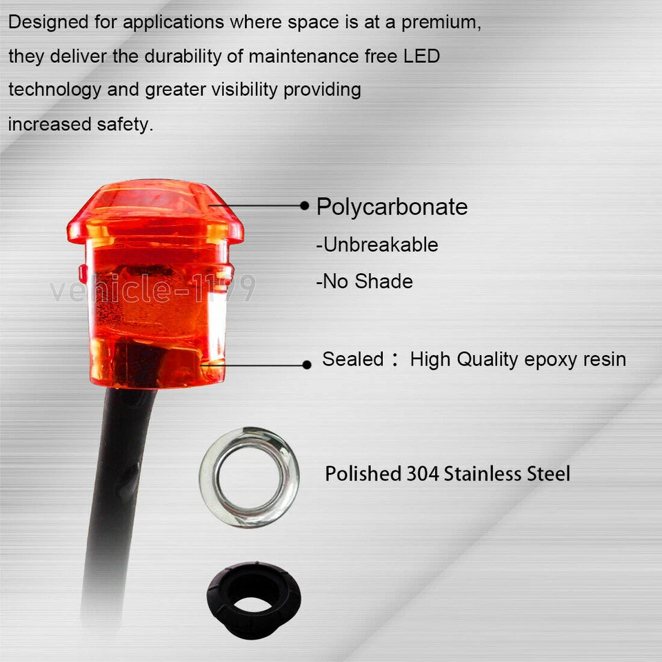 100x Round 3/4"Red LED Bullet Truck Trailer Side Marker Lights W/Stainless Bezel - Image 3 of 4