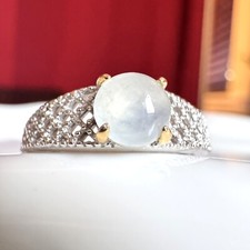 Grade A Burma Green Jadeite Ring S925 Sterling Silver - Adjustable Size