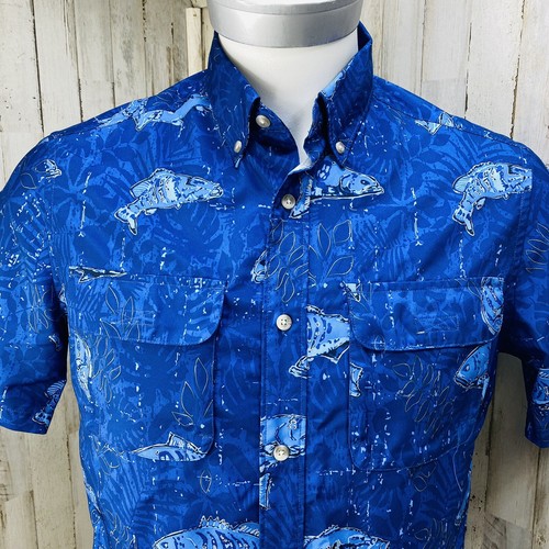 Chaps Men Sz S Vented Fishing Shirt Short Sleeve Button Down Blue Poly EUC X13 - Picture 4 of 8