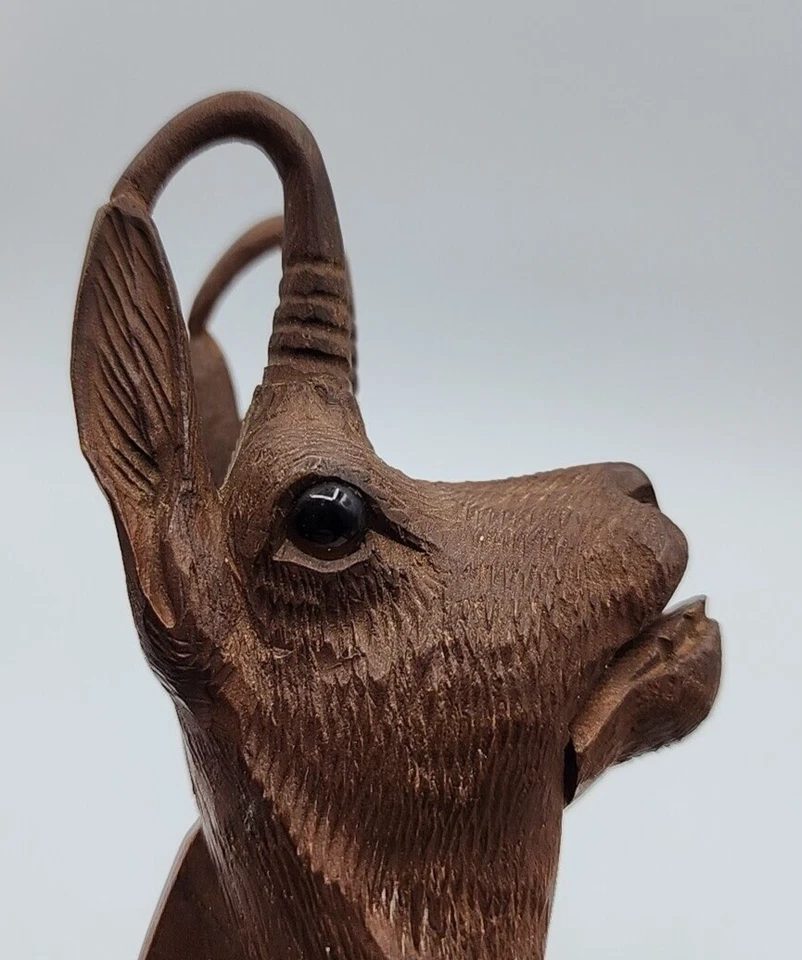 ANRI/Black Forest/Suisse Carved Mountain Goat Ibex Nutcracker Large Glass Eyes - Image 4 of 4