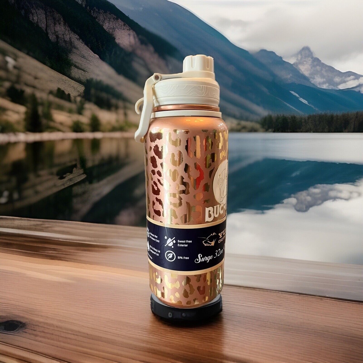 Buc-ee's Yukon Outfitters Gold Leopard Surge Water Bottle 32 Oz