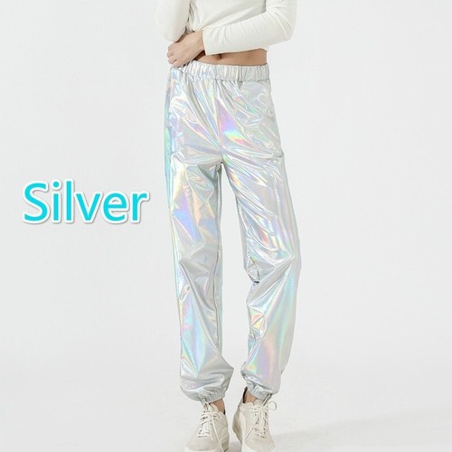 Women Metallic Shiny Harem Pants Trousers Elastic WaistWet Look Baggy Dance Club - Picture 17 of 19