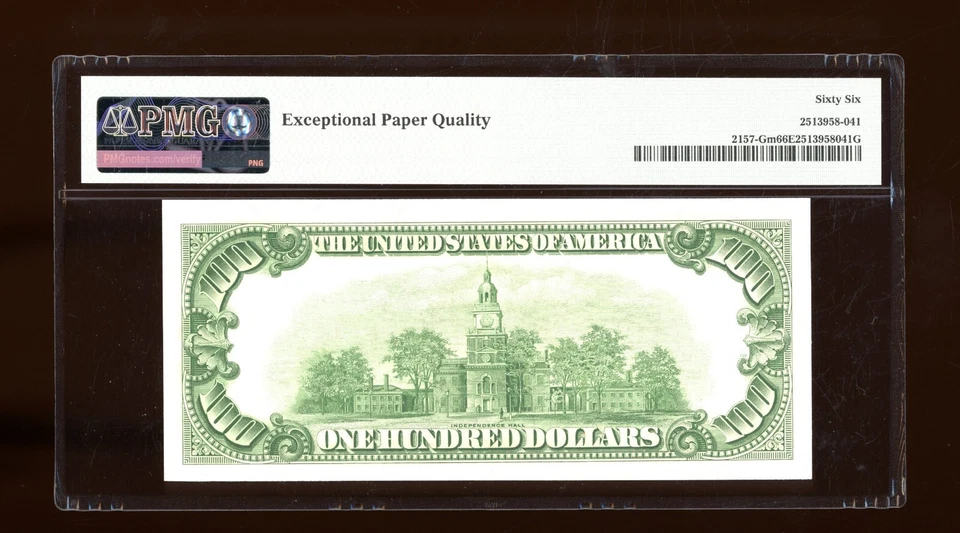 DBR 1950 $100 FRN Chicago Mule Gem Fr. 2157-Gm PMG 66 EPQ Serial G02397671A - Image 2 of 2