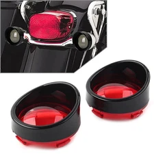 Black W/Red Turn Signal Light Lens Cover Bezels Visor For Harley Dyna Softail US