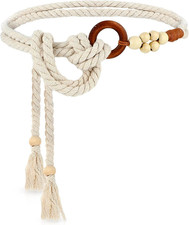 Women's Tassel Braided Waist Belt, Skinny Woven Belt for Dress Waist Belt Rope C