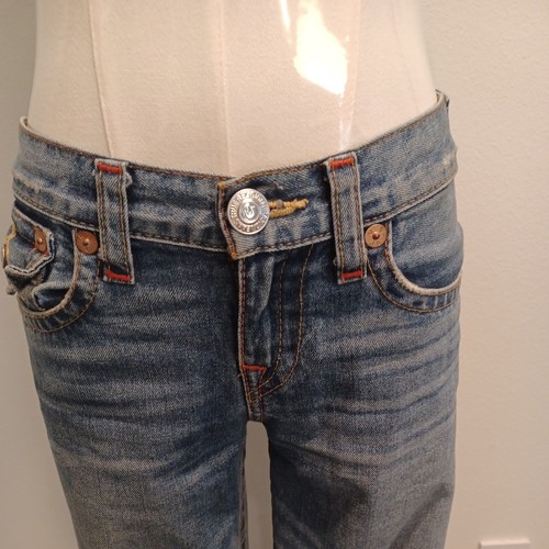 True Religion Jeans Girls Sz 12 Blue Straight Flap Straight Red thread detail - Picture 6 of 24