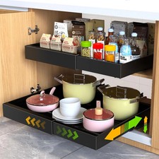 Mlinavn 2 Pack Pull Out Cabinet Organizer,21" Deep Slide Out Drawer Organizers,N