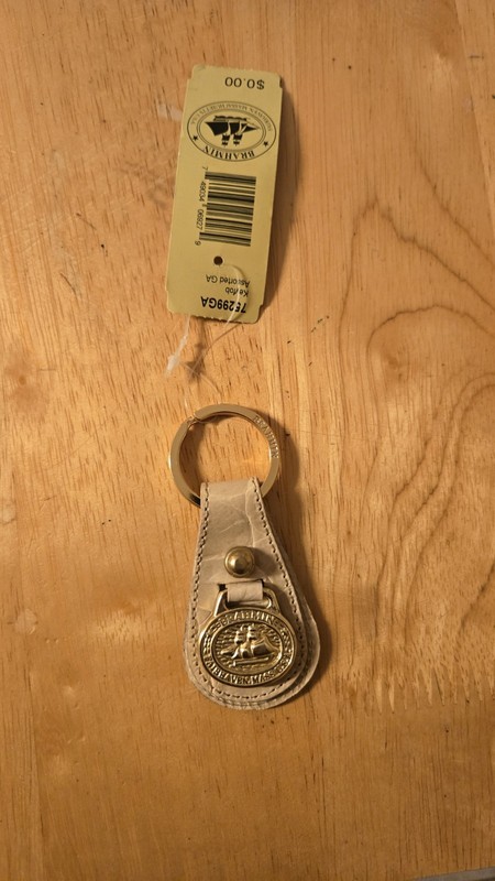 Brahmin Gold Leather Key Ring Beige Blond Logo