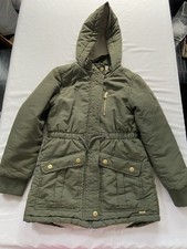 Girls Justice Fur Lined Parka Winter Jacket - Medium Size 10- Olive Green