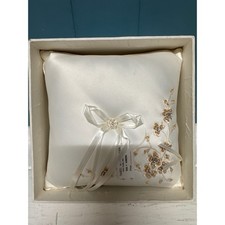 ivory Satin Ring Bearer Pillow taupe embroidered Floral Rhinestone Bow Wedding