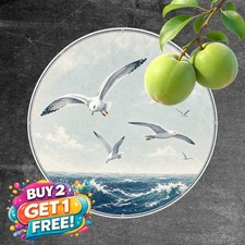 Seagull Coastal Beach Artwork Round Metal Tin Sign Wall Decor 8x8