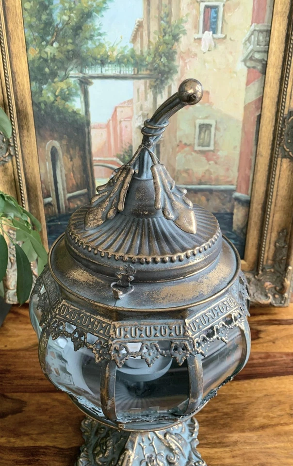 Jugendstil Laterne Windlicht Glas Metall Landhaus Laterne 46 cm Antik Stil Deko - Bild 2 von 4