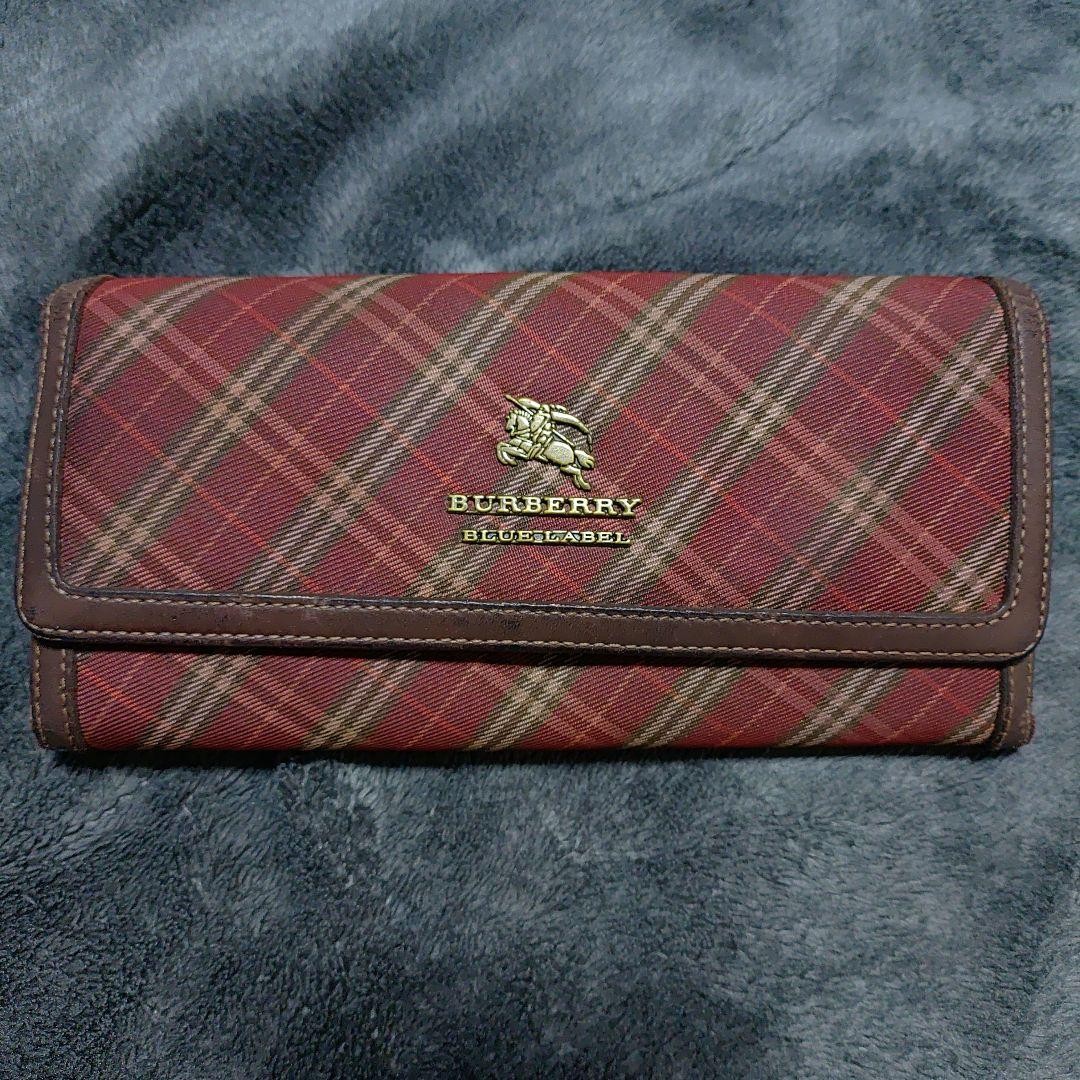小物 BURBERRY BLUE LABEL check long wallet Burberry Blue Label Leather Check Long Wallet Red Light