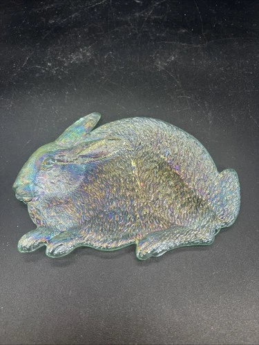 FENTON Opalescent Glass Bunny RABBIT Trinket Tray Spoon Rest  Dish Mint Green