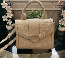Steve Madden Beige Embossed Logo Satchel Top Handle Crossbody Bag Detachable