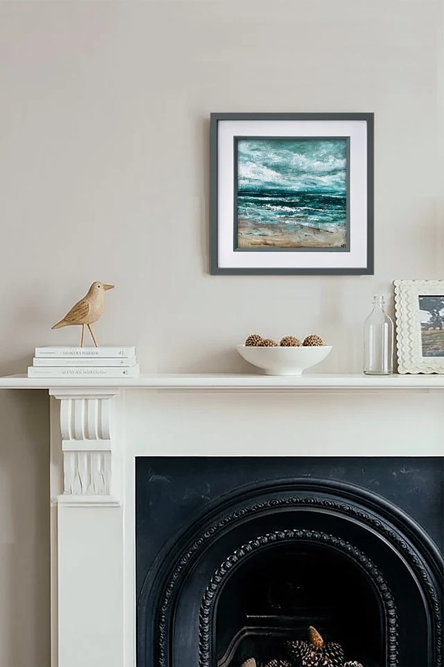 NEW FRAMED OIL PAINTING ORIGINAL 43cm SEA SEASCAPE BEACH ART By Artist DRAWING - Image 4 of 4