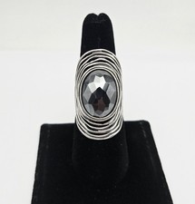 VTG Sterling Silver ISRAEL Gemstone Modernist Floral PZ PAZ Ring Size 7 - 10.7g