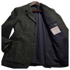 Margaret Howell L Harris Tweed Tailored Jacket Herringbone Khaki Large F/S