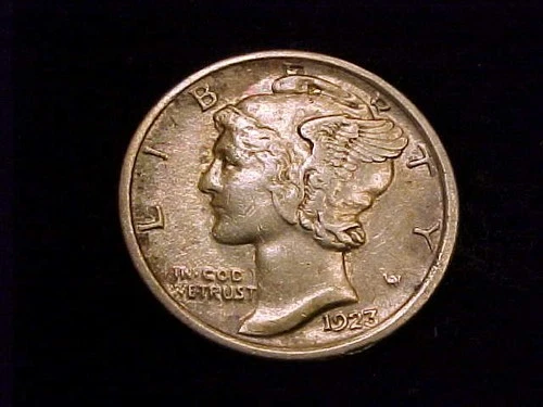 1923-S Mercury Dime, strong Extra Fine grade, nearly About Uncirculated.