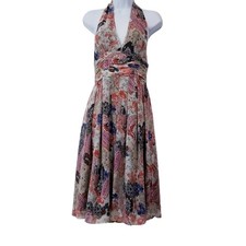 Adrianna Papell Women size 4 Printed SILK Halter Neckline Fit & Flare Dress