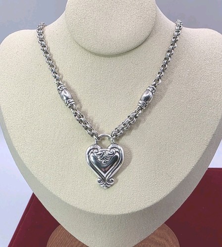 Brighton Blaire Necklace 18" Chunky Chain Silver Heart Pendant Vintage