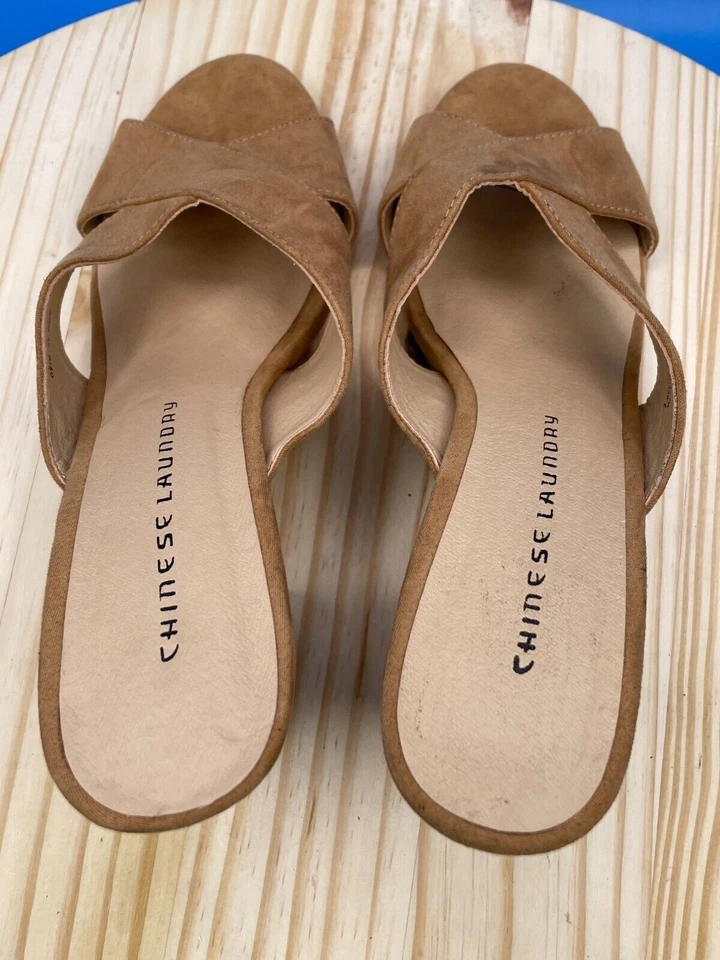 Sandalia china lavandería Z-Belize para mujer talla 9M cuero marrón sin cordones tacón bloque Foto 4 de 4