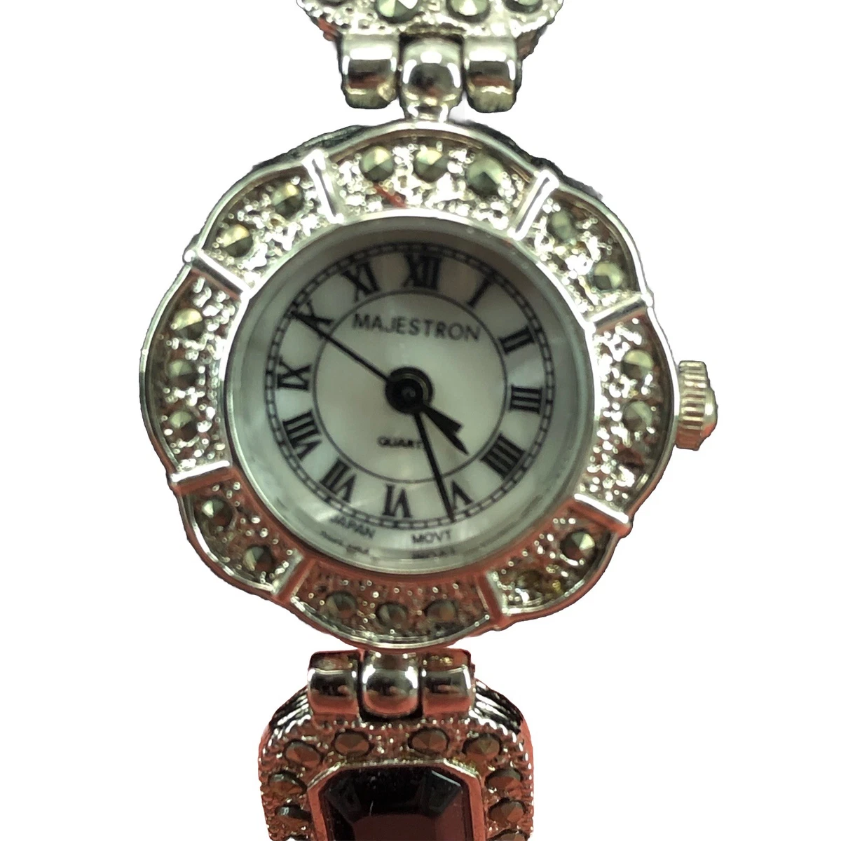 VTG Majestron Watch‎ Women 18mm Marcasite MOP Oval Dial 7\