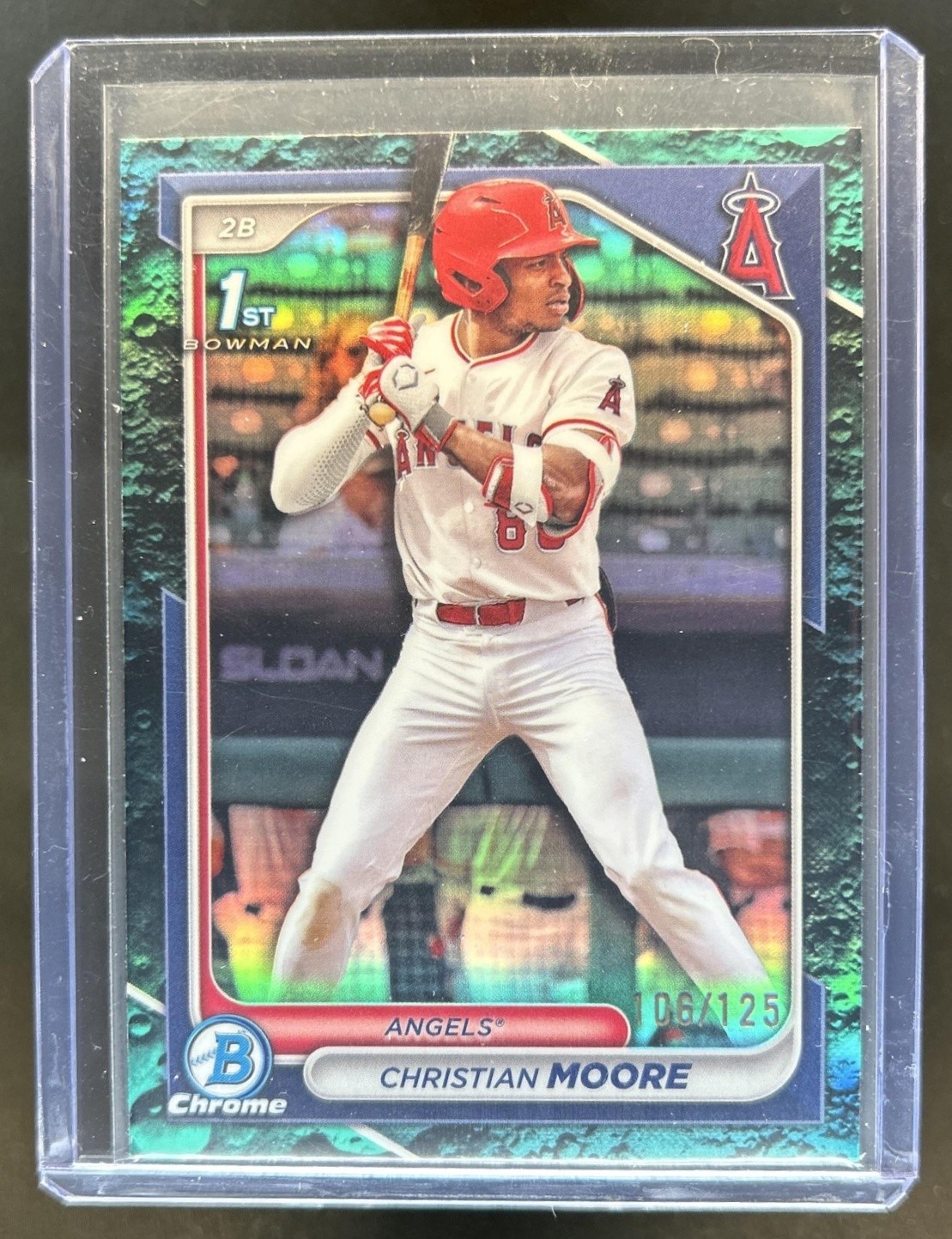 2024 Bowman Draft Christian Moore Chrome Aqua Lunar Refractor 1st #/125 Angels