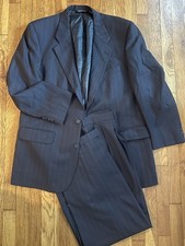Burberry Navy Striped Suit 44 Long 39 Waist Made In USA
