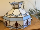 Vintage Tiffany Style Stained Glass Hanging Lamp  Made in Mexico brass hardware