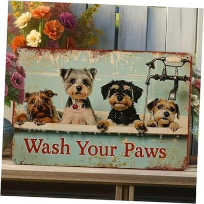 Vintage Metal Tin Sign ''Wash Your Paws'' - Rustic Dog ASpictureSHOW-frde33