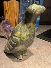 Inuit Serpentine Figurine Bird Signed Handmade Sculpture 16cm 1171g