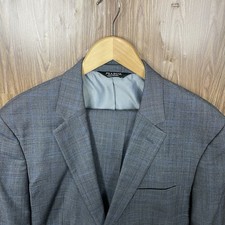 Jos A Bank 2 Piece Suit Mens 44R Slim 40x28 Gray Brown Blue Windowpane Wool