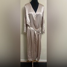 FLORA Elegant Satin Lace Trim Robe Kimono Style Tie Waist Full Length