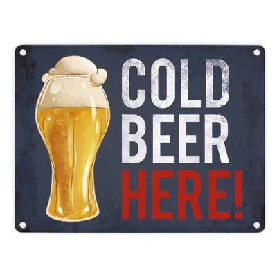 Metallschild mit Bier Motiv und Spruch: Cold Beer Here! Blechschild Schild