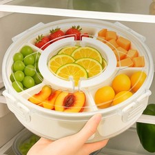 Divided Rotating Serving Tray with Lid and Handle, Portable Food Container