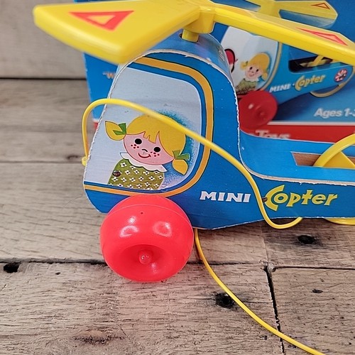 VTG & NEW 1970 Fisher Price #448 Mini Copter Wooden Pull Toy Helicopter - MIB - Picture 5 of 19
