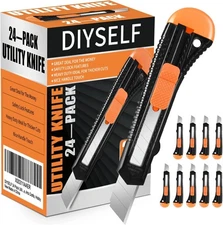 Box Cutter 24 Pack – Retractable Utility Knife with Razor Blades, Snap Off  #45