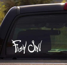 Fish On Decal Vinyl Car Sticker Fishing Tackle Bass Trout Boat River Lake White
