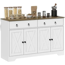 Kitchen Sideboard, Buffet Cabinet with Barn Doors, Adjustable Shelf, White