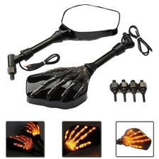 Motorcycle Mirrors Rear View Mirrors,Elctric bright Skull Skeleton Hand