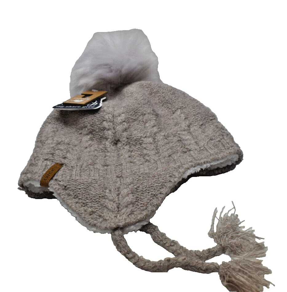 Turtle Fur Earflap Knit Beanie Hat Taupe New! NWT