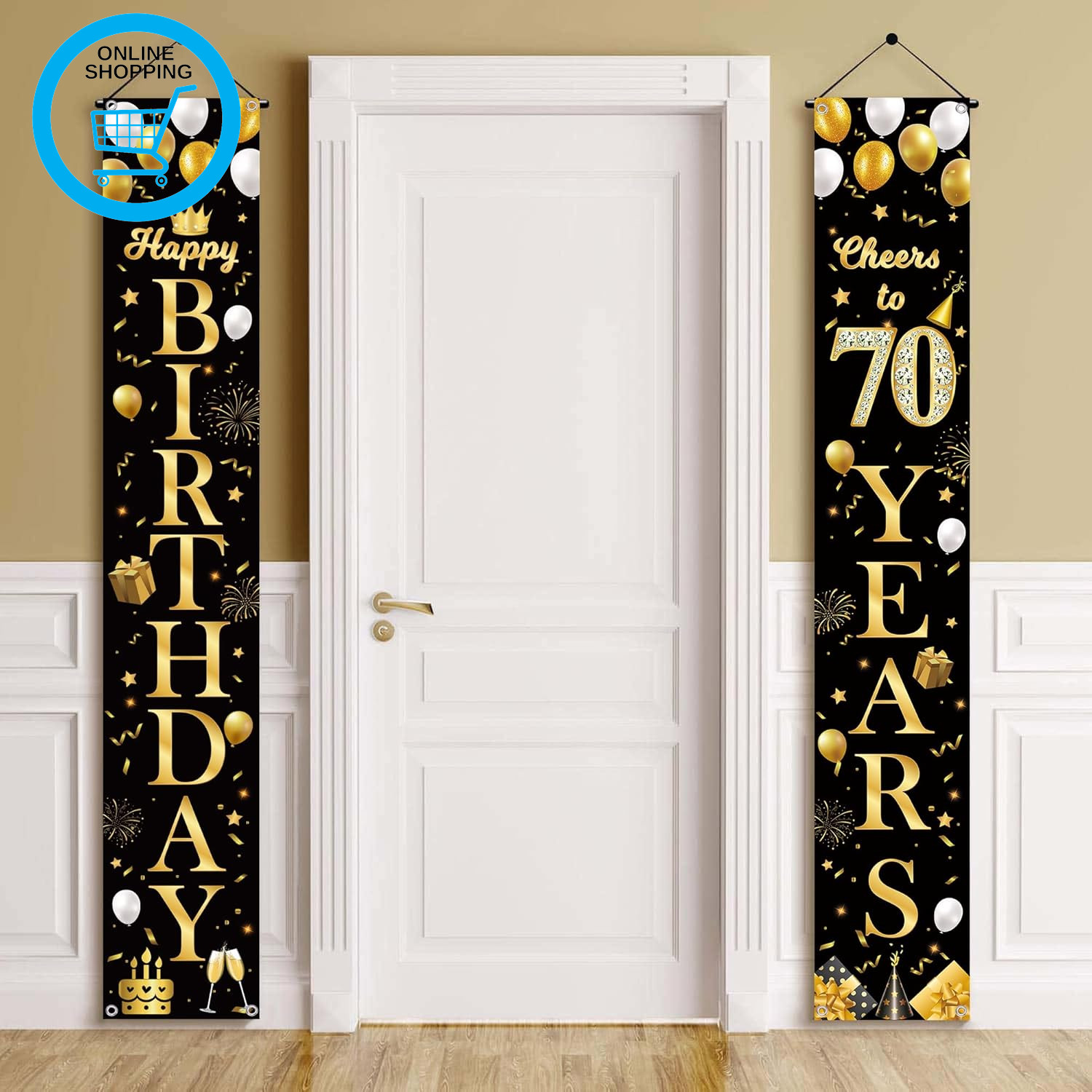 Quality Upgraded 70Th Birthday Decorations Door Banner - Black Gold Happy 70Th B