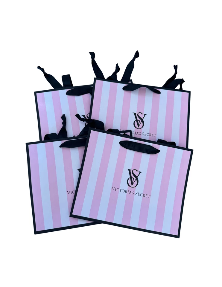 Sacola de presente Victoria's Secret logotipo listra rosa papel médio compras (conjunto de 4) - Imagem 2 de 3