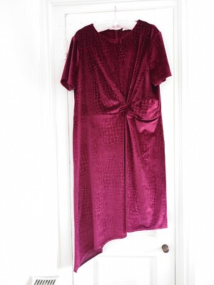 TU red velvet dress raspberry velour symmetrical size 20 UK