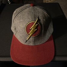 DC Comics Originals The Flash Logo Embroidered Snapback Hat Cap Grey Red Gold