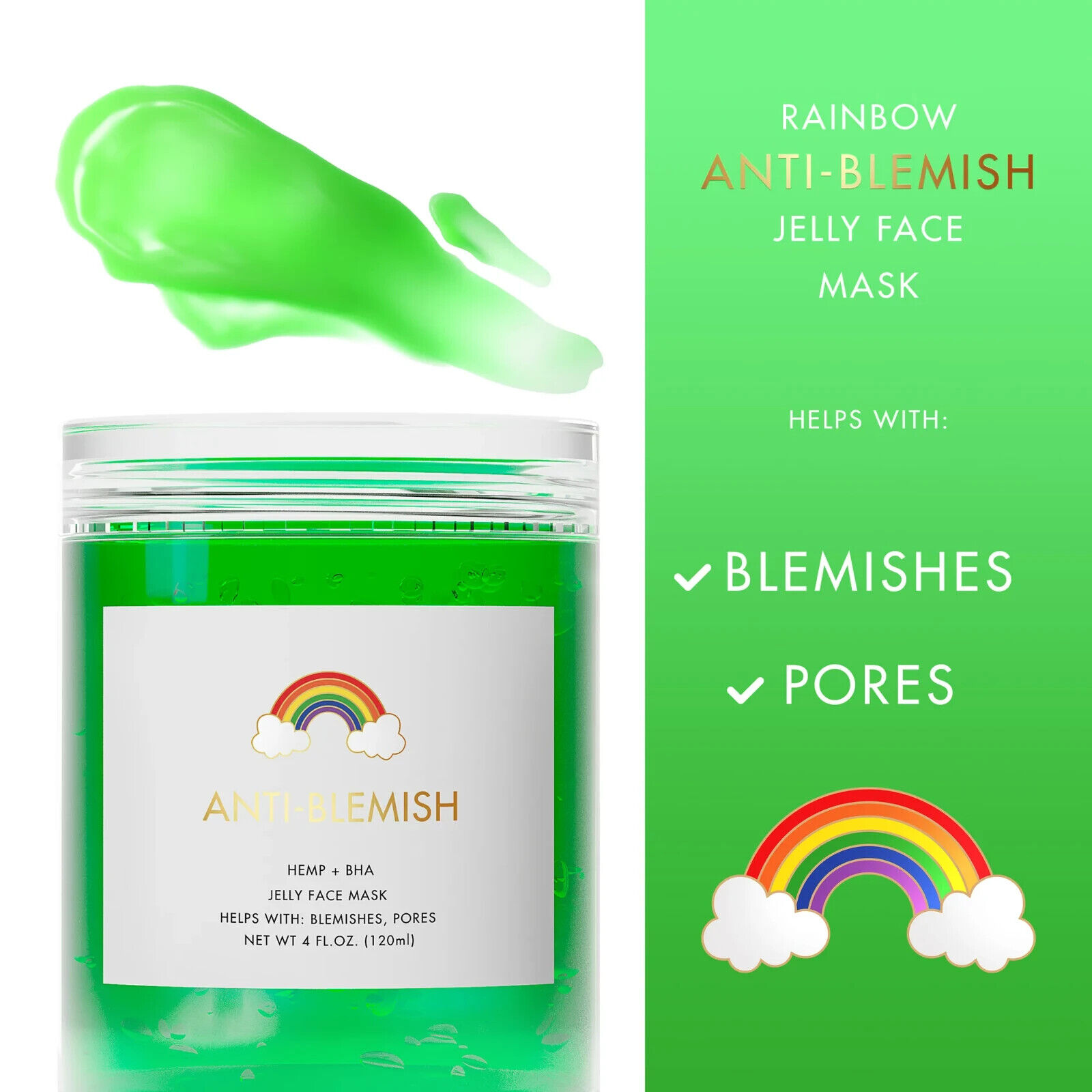 RAINBOW BEAUTY Anti Blemish Jelly Face Mask BHA Reduces Pores/Blemishes - NIB